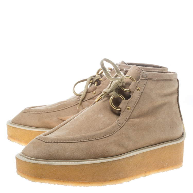 Pre Owned Stella McCartney Beige Faux Suede High Clipper Platform Ankle Boots Size 37.5