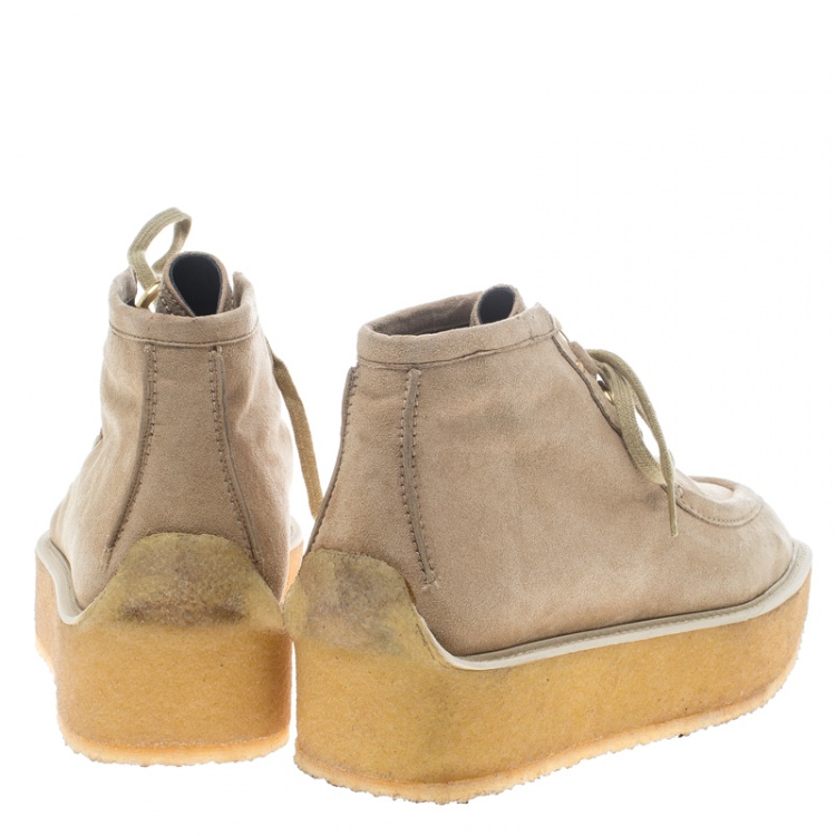 Pre Owned Stella McCartney Beige Faux Suede High Clipper Platform Ankle Boots Size 37.5