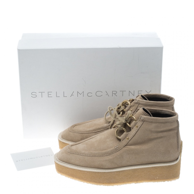 Pre Owned Stella McCartney Beige Faux Suede High Clipper Platform Ankle Boots Size 37.5