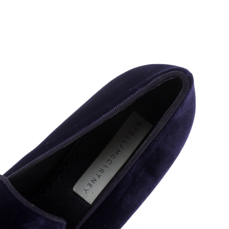 Pre Owned Stella McCartney Purple Velvet Crystal Embellished Smoking Slippers Size 38.5
