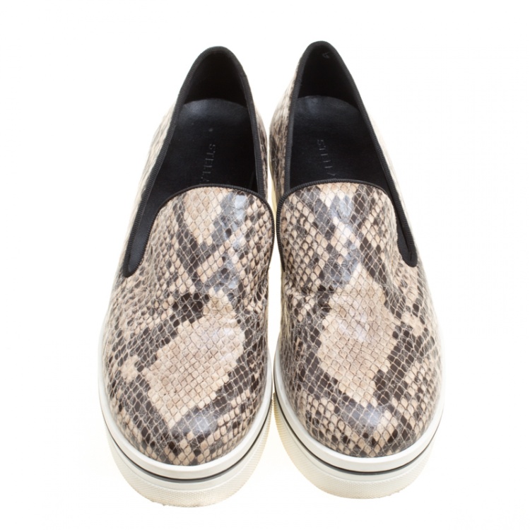 Pre Owned Stella McCartney Beige Faux Python Platform Slip On Sneakers Size 38