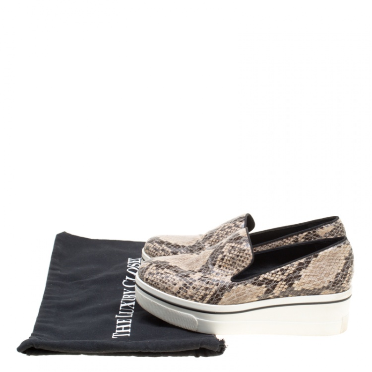 Pre Owned Stella McCartney Beige Faux Python Platform Slip On Sneakers Size 38
