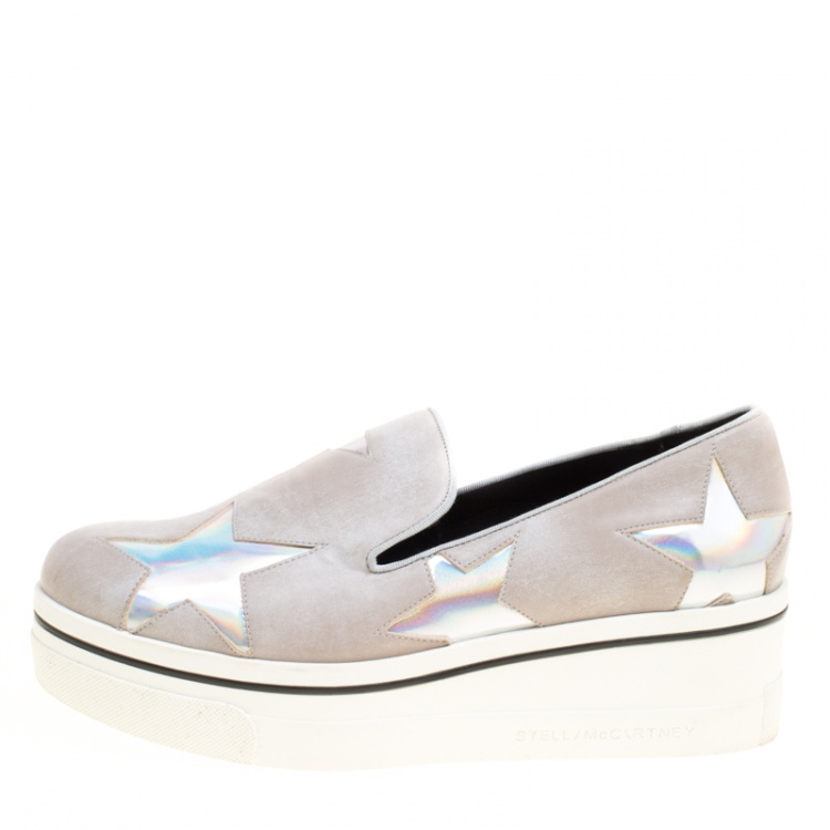 Pre Owned Stella McCartney Beige Faux Leather Binx Star Platform Slip On Sneakers Size 38