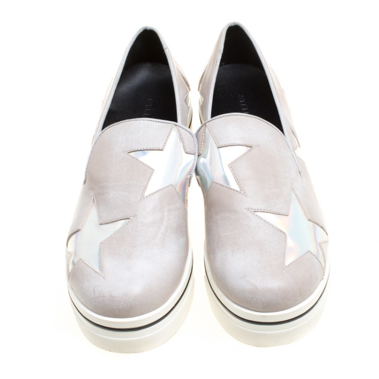 Pre Owned Stella McCartney Beige Faux Leather Binx Star Platform Slip On Sneakers Size 38