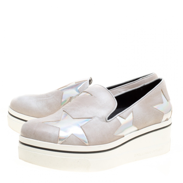 Pre Owned Stella McCartney Beige Faux Leather Binx Star Platform Slip On Sneakers Size 38