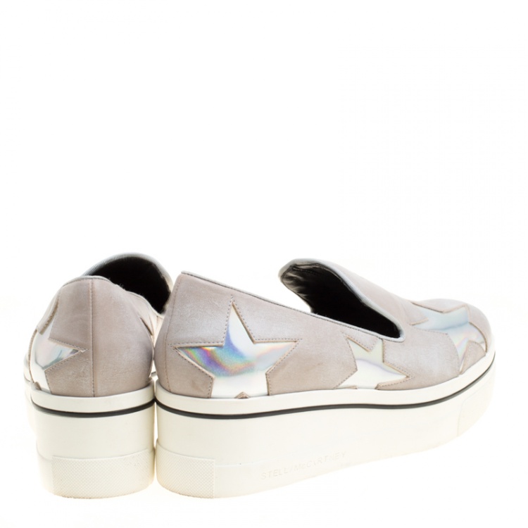 Pre Owned Stella McCartney Beige Faux Leather Binx Star Platform Slip On Sneakers Size 38