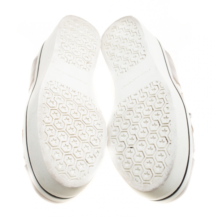 Pre Owned Stella McCartney Beige Faux Leather Binx Star Platform Slip On Sneakers Size 38
