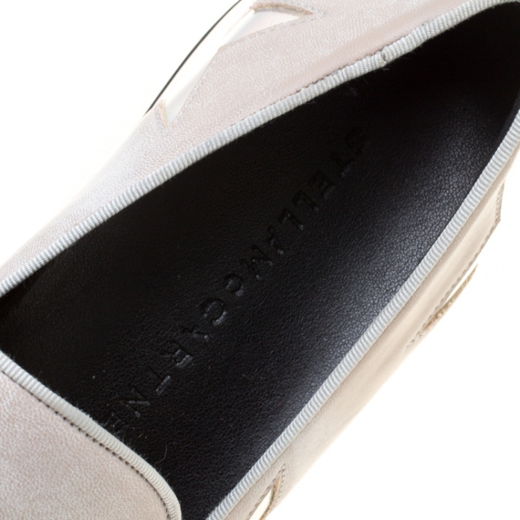 Pre Owned Stella McCartney Beige Faux Leather Binx Star Platform Slip On Sneakers Size 38