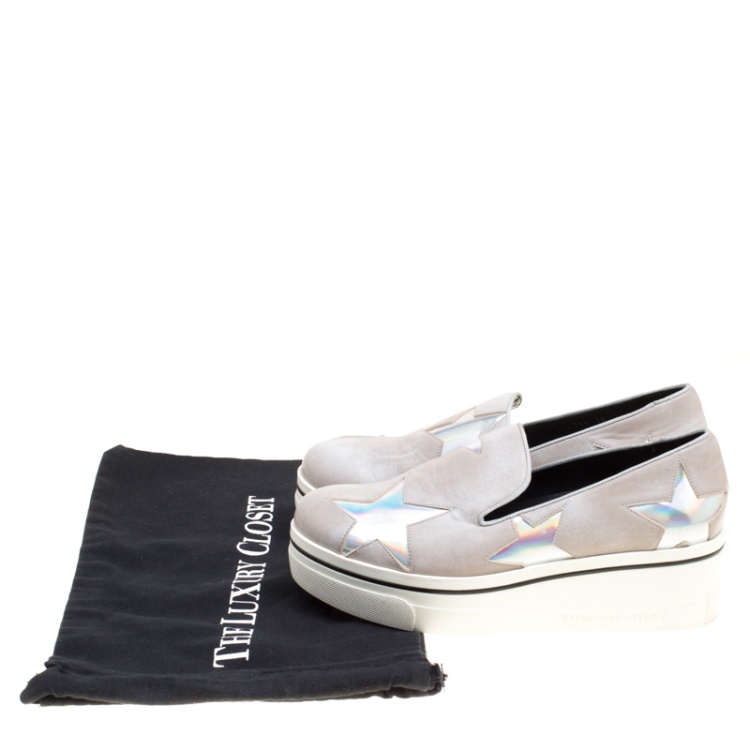 Pre Owned Stella McCartney Beige Faux Leather Binx Star Platform Slip On Sneakers Size 38