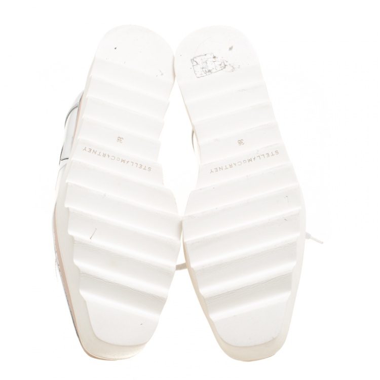 Pre Owned Stella McCartney Metallic Silver Faux Leather Indium Elyse Star Platform Derby Size 38