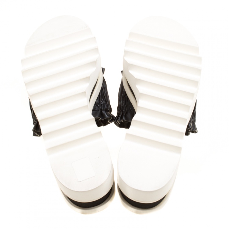 Pre Owned Stella McCartney Black Ruffle Faux Leather Platform Slide Sandals Size 38