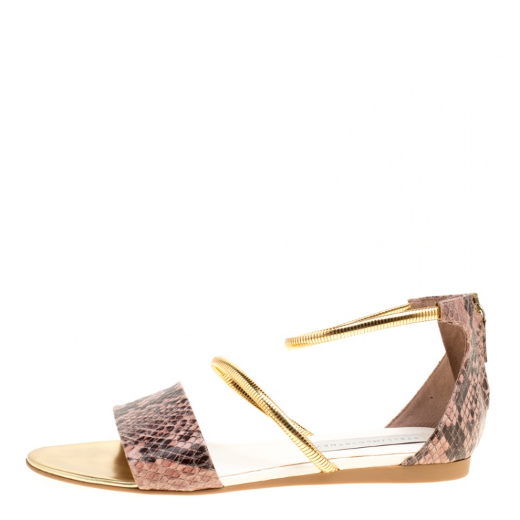 Pre Owned Stella McCartney Beige Faux Python Magwitch Flat Sandals Size 39