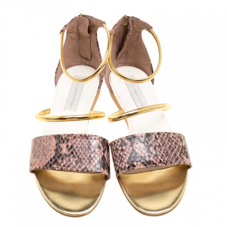 Pre Owned Stella McCartney Beige Faux Python Magwitch Flat Sandals Size 39