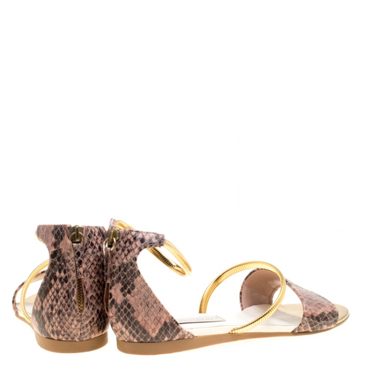 Pre Owned Stella McCartney Beige Faux Python Magwitch Flat Sandals Size 39