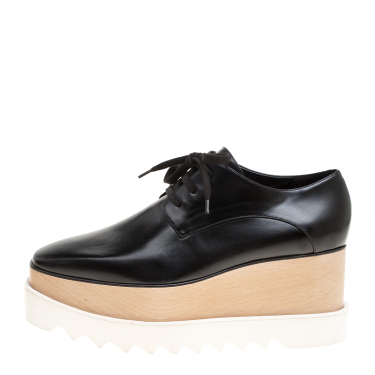 Pre Owned Stella McCartney Black Faux Leather Elyse Platform Derby Size 39