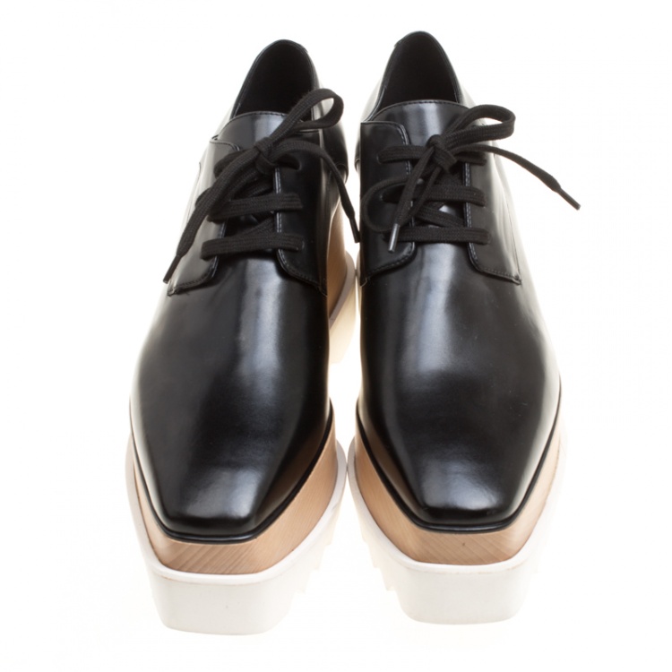 Pre Owned Stella McCartney Black Faux Leather Elyse Platform Derby Size 39