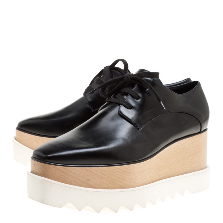 Pre Owned Stella McCartney Black Faux Leather Elyse Platform Derby Size 39