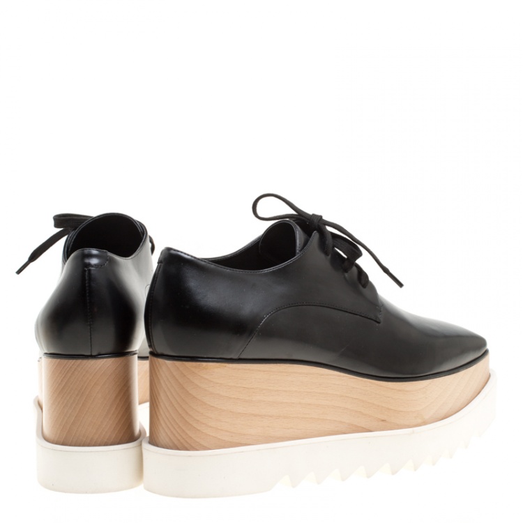 Pre Owned Stella McCartney Black Faux Leather Elyse Platform Derby Size 39