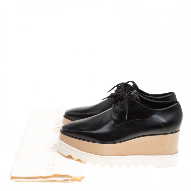 Pre Owned Stella McCartney Black Faux Leather Elyse Platform Derby Size 39