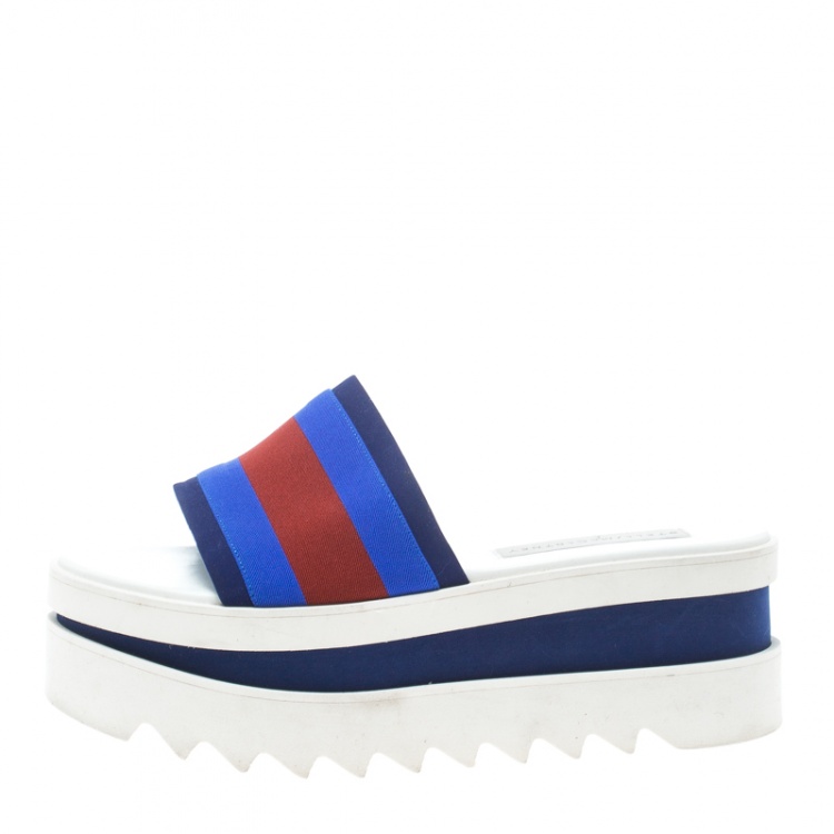 Pre Owned Stella McCartney Blue Canvas Platform Slides Size 38