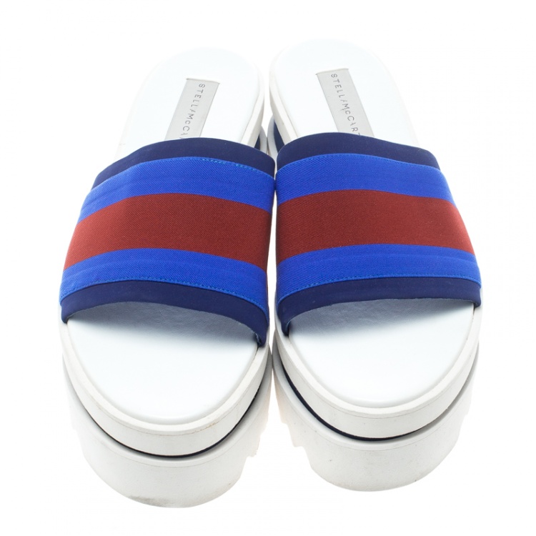 Pre Owned Stella McCartney Blue Canvas Platform Slides Size 38