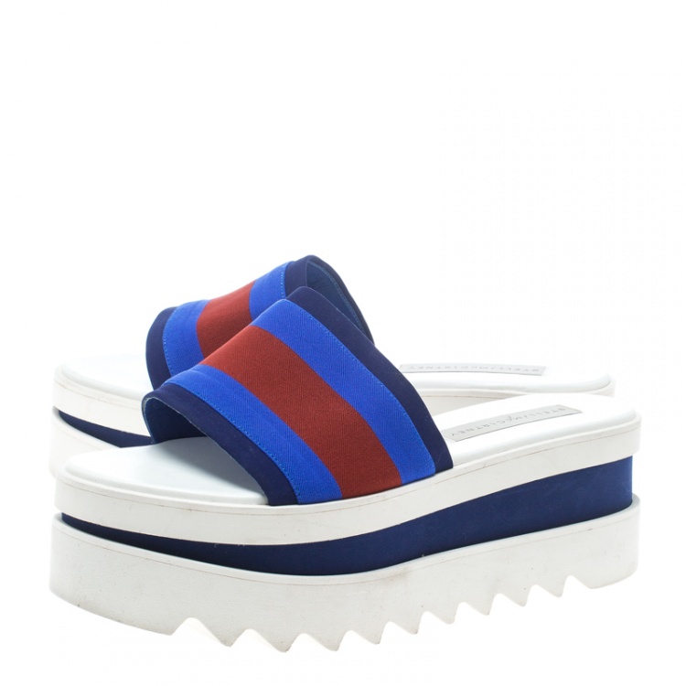 Pre Owned Stella McCartney Blue Canvas Platform Slides Size 38