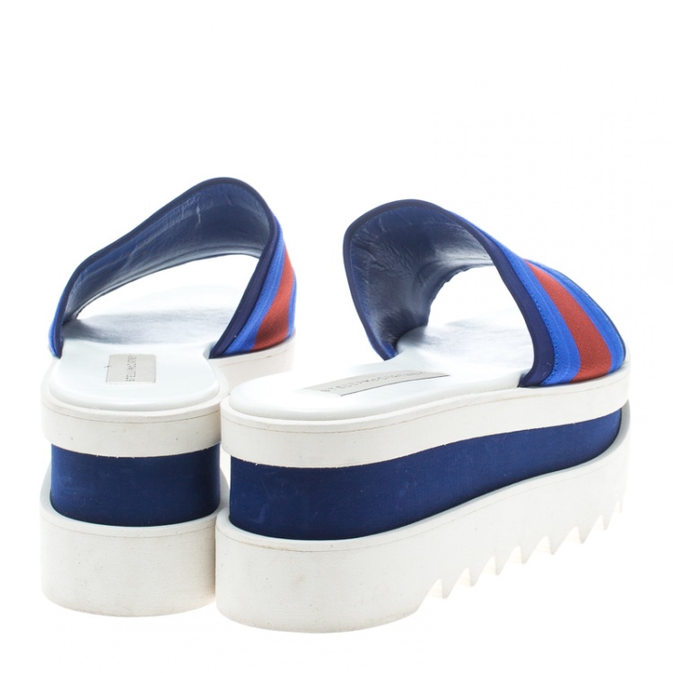Pre Owned Stella McCartney Blue Canvas Platform Slides Size 38