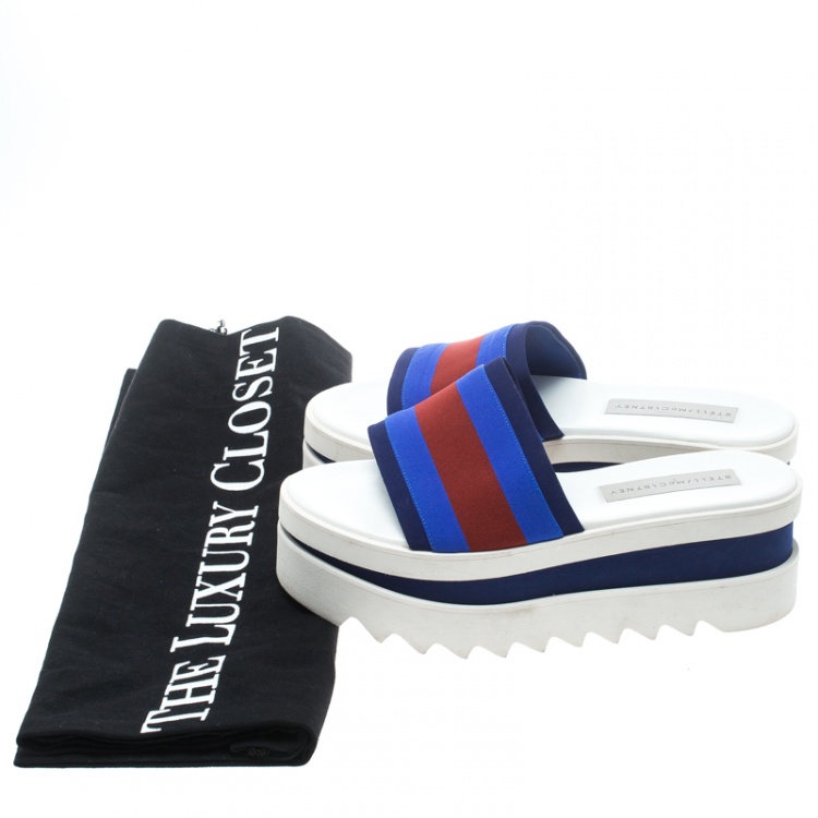 Pre Owned Stella McCartney Blue Canvas Platform Slides Size 38