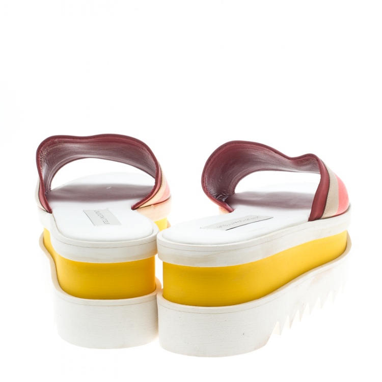 Pre Owned Stella McCartney Red Color Block Canvas Platform Slides Size 38