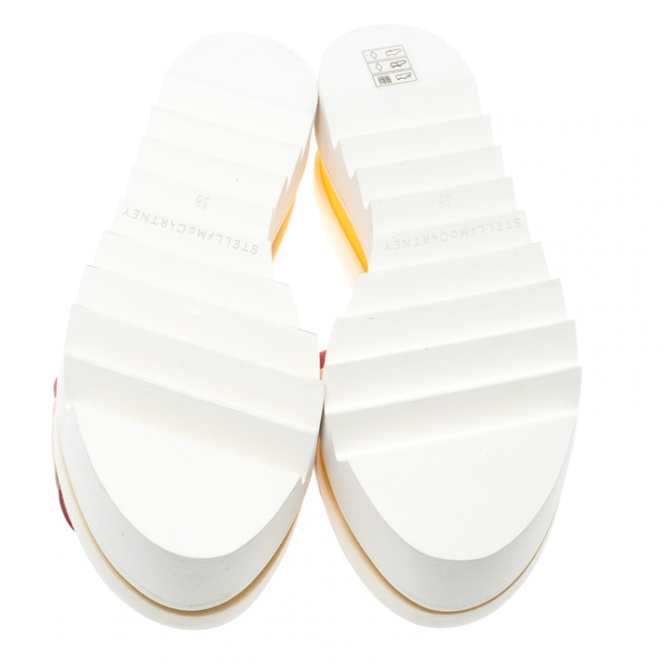 Pre Owned Stella McCartney Red Color Block Canvas Platform Slides Size 38