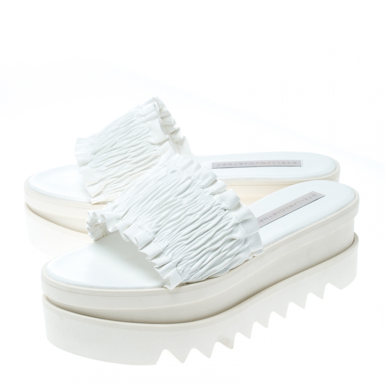 Pre Owned Stella McCartney White Ruched Faux Leather Platform Slides Size 38