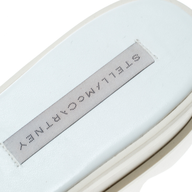 Pre Owned Stella McCartney White Ruched Faux Leather Platform Slides Size 38