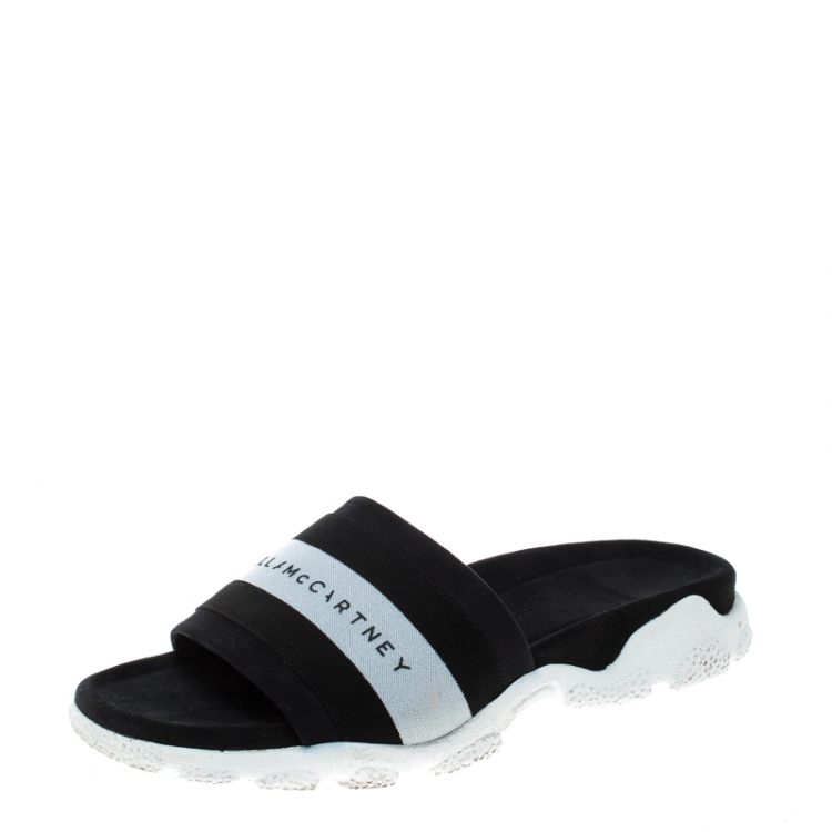 Pre Owned Stella McCartney Black Faux Suede and Fabric Sporty Slides Size 38