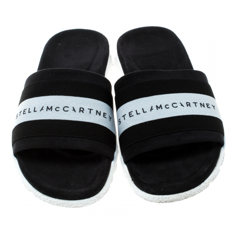 Pre Owned Stella McCartney Black Faux Suede and Fabric Sporty Slides Size 38