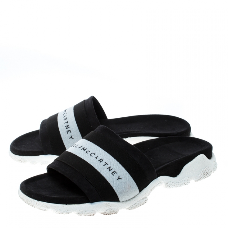 Pre Owned Stella McCartney Black Faux Suede and Fabric Sporty Slides Size 38