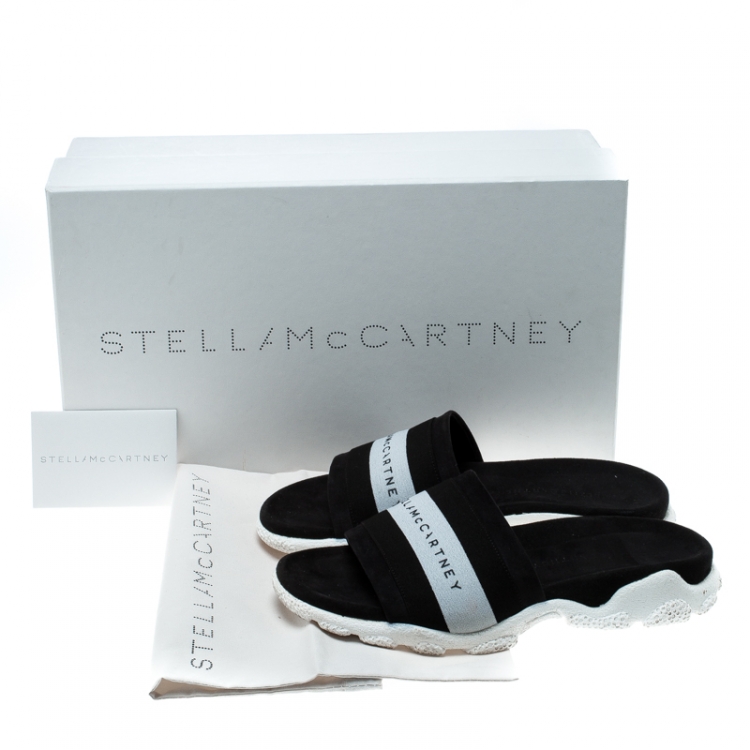 Pre Owned Stella McCartney Black Faux Suede and Fabric Sporty Slides Size 38