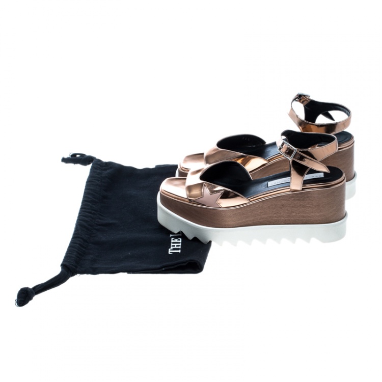 Pre Owned Stella McCartney Bronze Faux Leather Indium Elyse Star Wedge Sandals Size 36.5