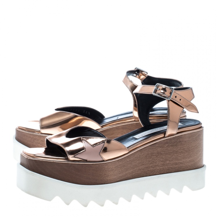 Pre Owned Stella McCartney Bronze Faux Leather Indium Elyse Star Wedge Sandals Size 36.5