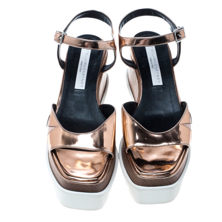 Pre Owned Stella McCartney Bronze Faux Leather Indium Elyse Star Wedge Sandals Size 36.5