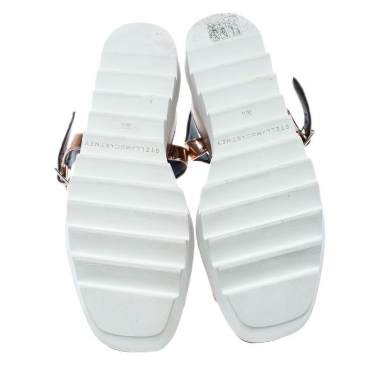 Pre Owned Stella McCartney Bronze Faux Leather Indium Elyse Star Wedge Sandals Size 36.5