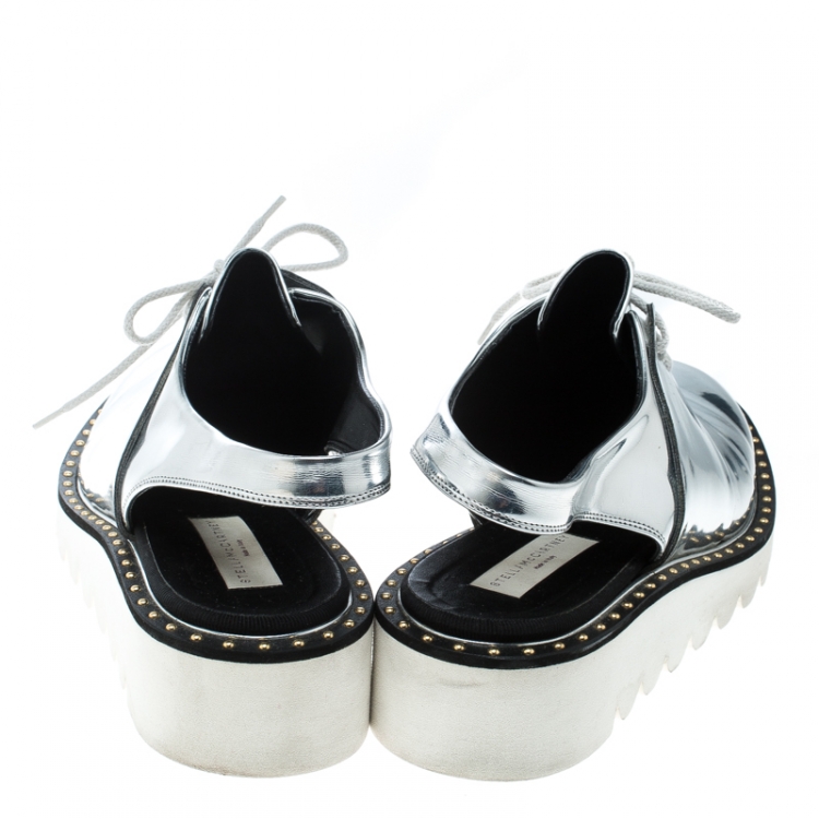 Pre Owned Stella McCartney Metallic Silver Faux Leather Odette Slingback Derby Size 41