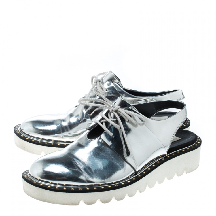 Pre Owned Stella McCartney Metallic Silver Faux Leather Odette Slingback Derby Size 41