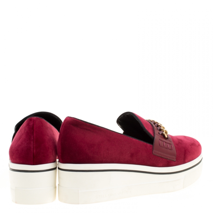Pre Owned Stella McCartney Maroon Velvet Binx Chain Platform Loafers Size 39