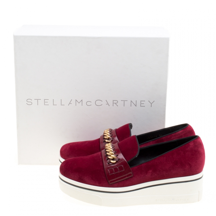 Pre Owned Stella McCartney Maroon Velvet Binx Chain Platform Loafers Size 39