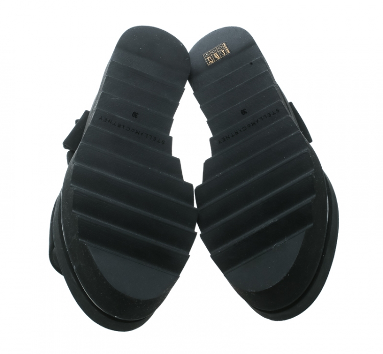 Pre Owned Stella McCartney Black Faux Nubuck Triple Platform Velcro Sandals Size 39