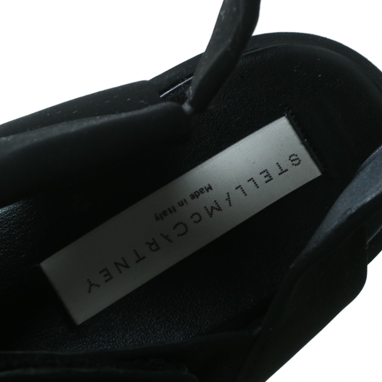 Pre Owned Stella McCartney Black Faux Nubuck Triple Platform Velcro Sandals Size 39