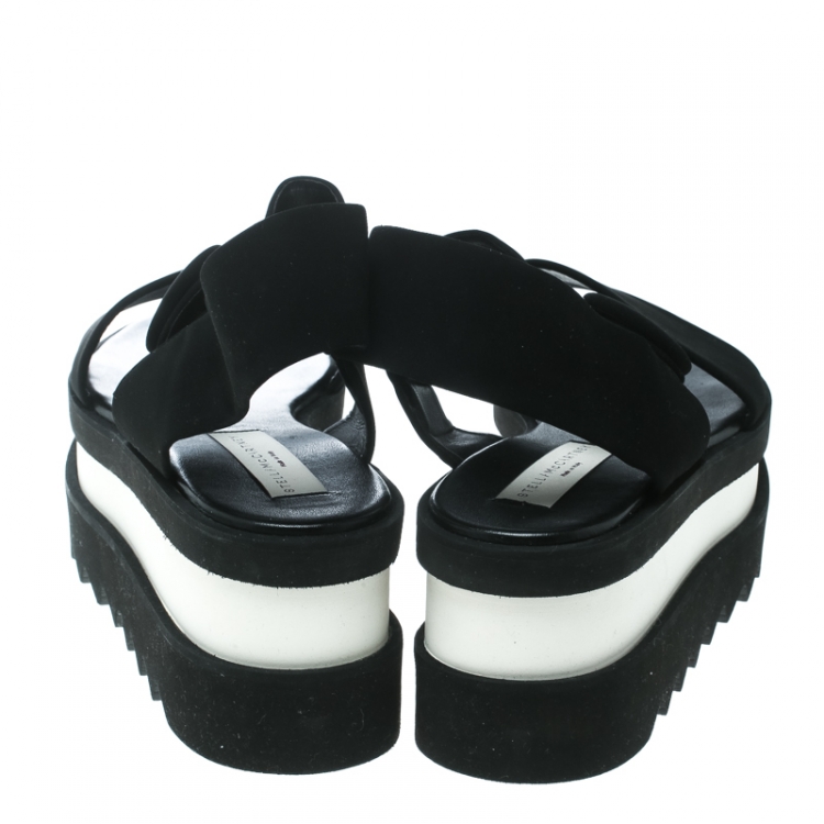 Pre Owned Stella McCartney Black Faux Nubuck Triple Platform Velcro Sandals Size 39