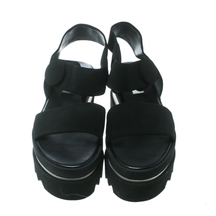 Pre Owned Stella McCartney Black Faux Nubuck Triple Platform Velcro Sandals Size 39