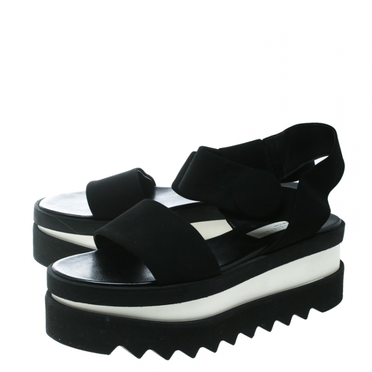 Pre Owned Stella McCartney Black Faux Nubuck Triple Platform Velcro Sandals Size 39