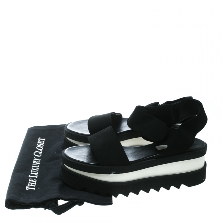 Pre Owned Stella McCartney Black Faux Nubuck Triple Platform Velcro Sandals Size 39